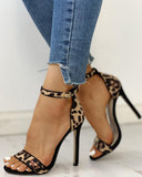 Suede Leopard Peep Toe Ankle buckled Thin Heels