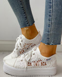 Colorblock Eyelet Hollow Out Lace Up Sneakers