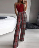 Plaid Print Straight Leg Tube Jumpsuit