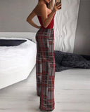 Plaid Print Straight Leg Tube Jumpsuit