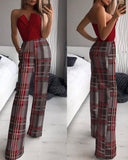 Plaid Print Straight Leg Tube Jumpsuit