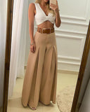 High Waisted Wide Leg Ruched Pants Without Belt