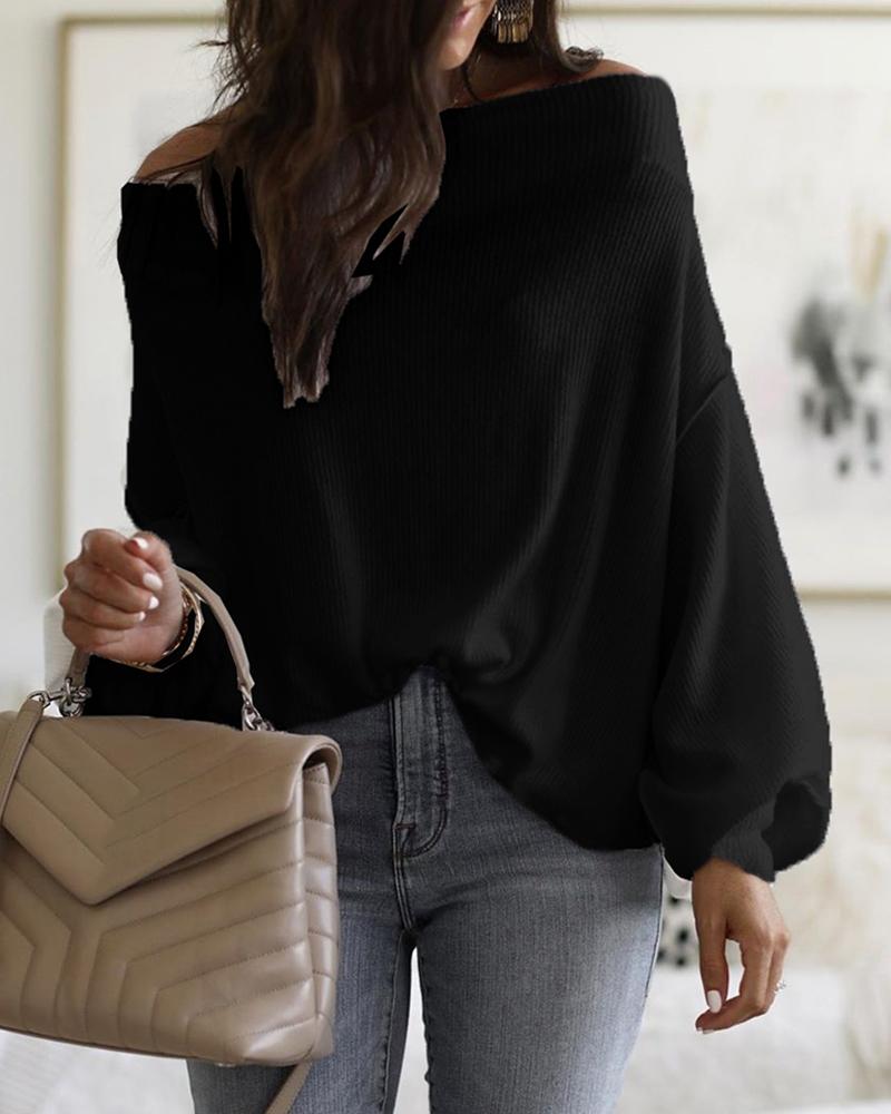 Off Shoulder Lantern Sleeve Casual Sweater