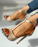 Contrast Color Floral Splicing Ankle Strap Heeled Sandals