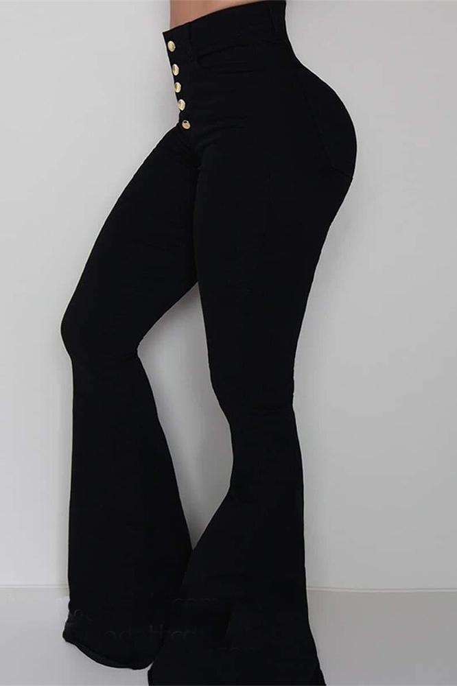 fashion solid color high waist hip package flared trousers