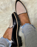 Croc Embossed Pointed Toe Flatform Loafers