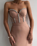 Rhinestone Chain Decor Bandeau Evening Dress