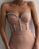 Rhinestone Chain Decor Bandeau Evening Dress