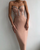 Rhinestone Chain Decor Bandeau Evening Dress