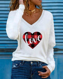 Valentine's Day Long Sleeve Plaid Letter Heart Print Top
