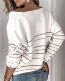 V Neck Striped Knit Sweater