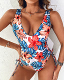 Tropical Print Tied Detail One Piece Swimsuit
