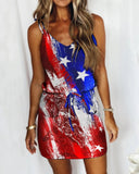 American Flag Print Drawstring Casual Dress