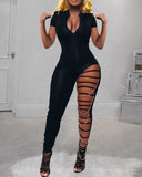 Solid Sleeveless Slim Cut out Jumpsuit