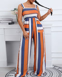 Colorblock Striped Shirred Detail Cami Wide Leg Jumpsuit