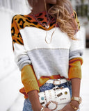 Leopard Patch Colorblock Long Sleeve Sweater