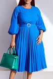 Casual Elegant Solid Patchwork Fold With Belt O Neck Straight Dresses(Contain The Belt)