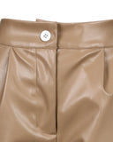 Zipper Fly PU Leather Cuffed Pants