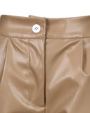 Zipper Fly PU Leather Cuffed Pants