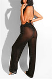 fashion sexy backless v collar capped jumpsuits
