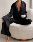 Buttoned Long Sleeve Casual Pajamas Set