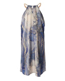 Marble Print Metal Halter Sleeveless Casual Dress