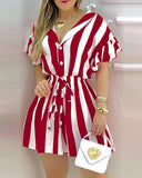 Striped Colorblock Ruffles Shirt Dress