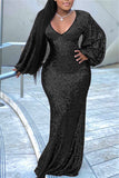 online clothing plus size v neck sequin hubble bubble sleeve maxi dress