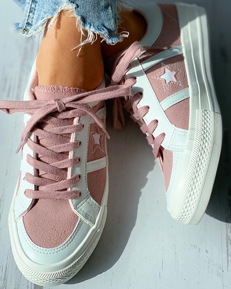 Star Pattern Colorblock Lace up Canvas Shoes