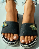 Glitter Bee Pattern Decor Flat Sandals