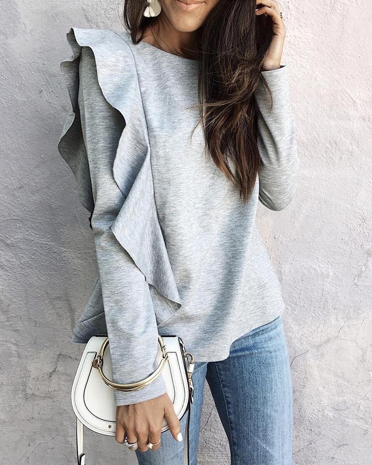 Solid Frilled Casual Blouse