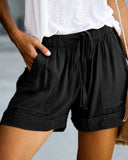 Solid Drawstring Pockets Casual Shorts