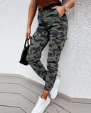 Camouflage Print Pocket Design Cuff Cargo Pants