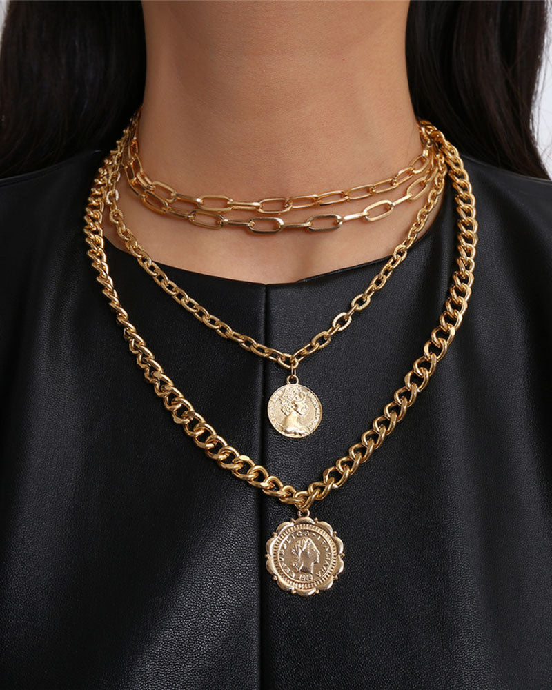 Coin Pendant Chain Layered Necklace