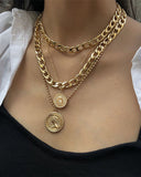 Coin Pendant Chain Layered Necklace