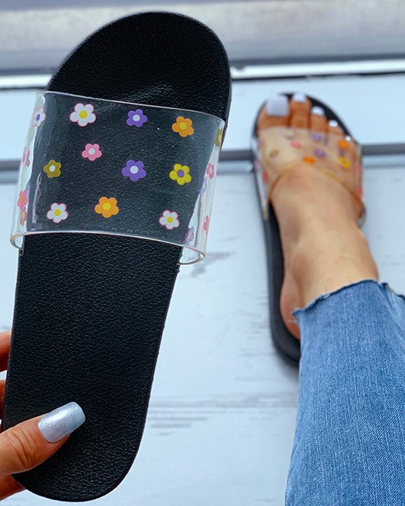Floral Pattern Transparent Strap Slippers