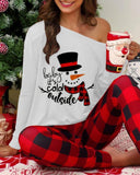 Christmas Letter Plaid Print Long Sleeve Pajamas Set