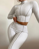 Long Sleeve Top & High Waist Skinny Pants Set