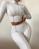 Long Sleeve Top & High Waist Skinny Pants Set