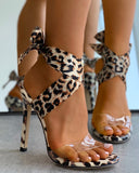 Clear Perspex Cheetah Print Tied Detail Stiletto Heels