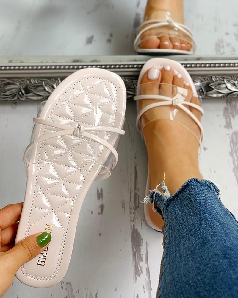 Transparent Bowknot Design Flat Sandals
