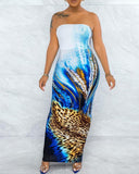 Cheetah Print Colorblock Bandeau Maxi Dress