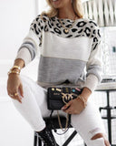 Leopard Patch Colorblock Long Sleeve Sweater