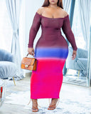 Ombre Colorblock Off Shoulder Bodycon Dress