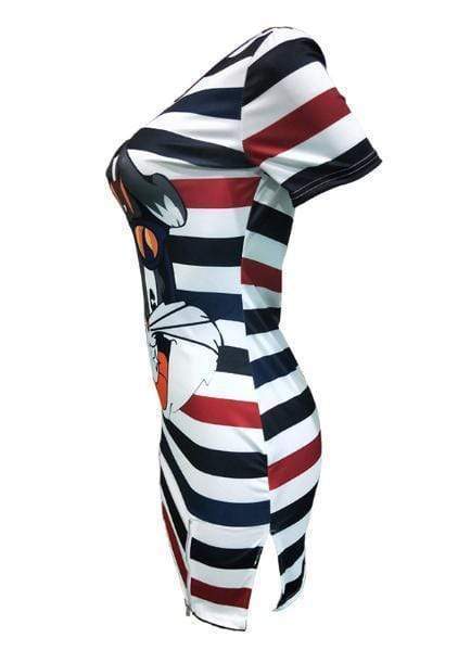 casua striped printed mini dresswith elastic