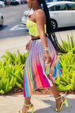 fashion print striped pleated multicolor skirt