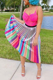 fashion print striped pleated multicolor skirt