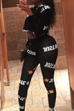 casual letters printed pants set