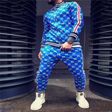 3d colorful plaid men sport zipper tracksuit set