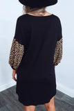 fashion leopard print splicing black dress